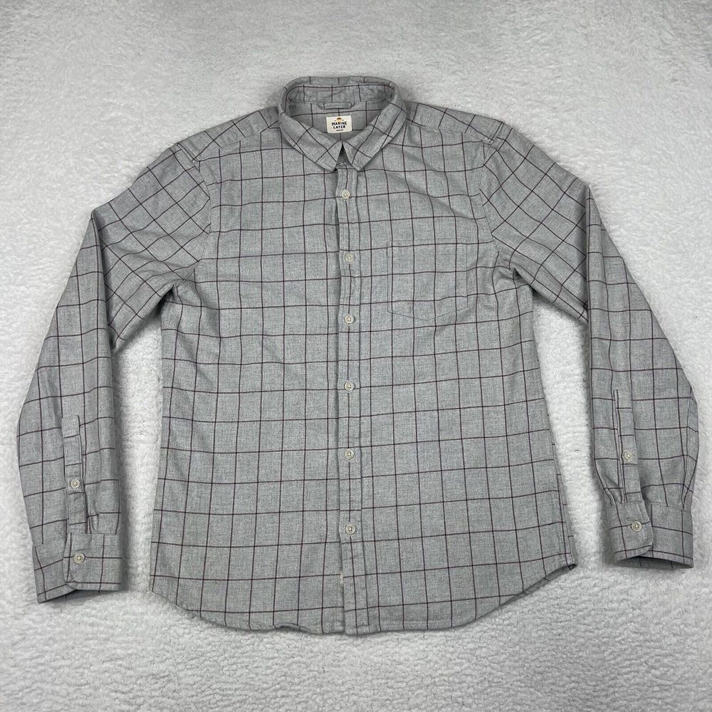 Marine Layer Shirt Mens Medium Gray Checkered Flannel Button Up Long Sleeve